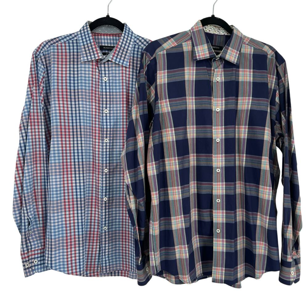 Bugatchi Button Down Plaid Shirts Lot of 2 Shaped Classic Fit Mens long Sleeve